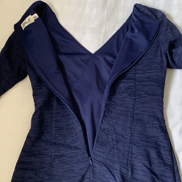 Eliza J navy faux wrap silk look lined dress 3/4 jewelled sleeves EUC - Picture 7 of 8